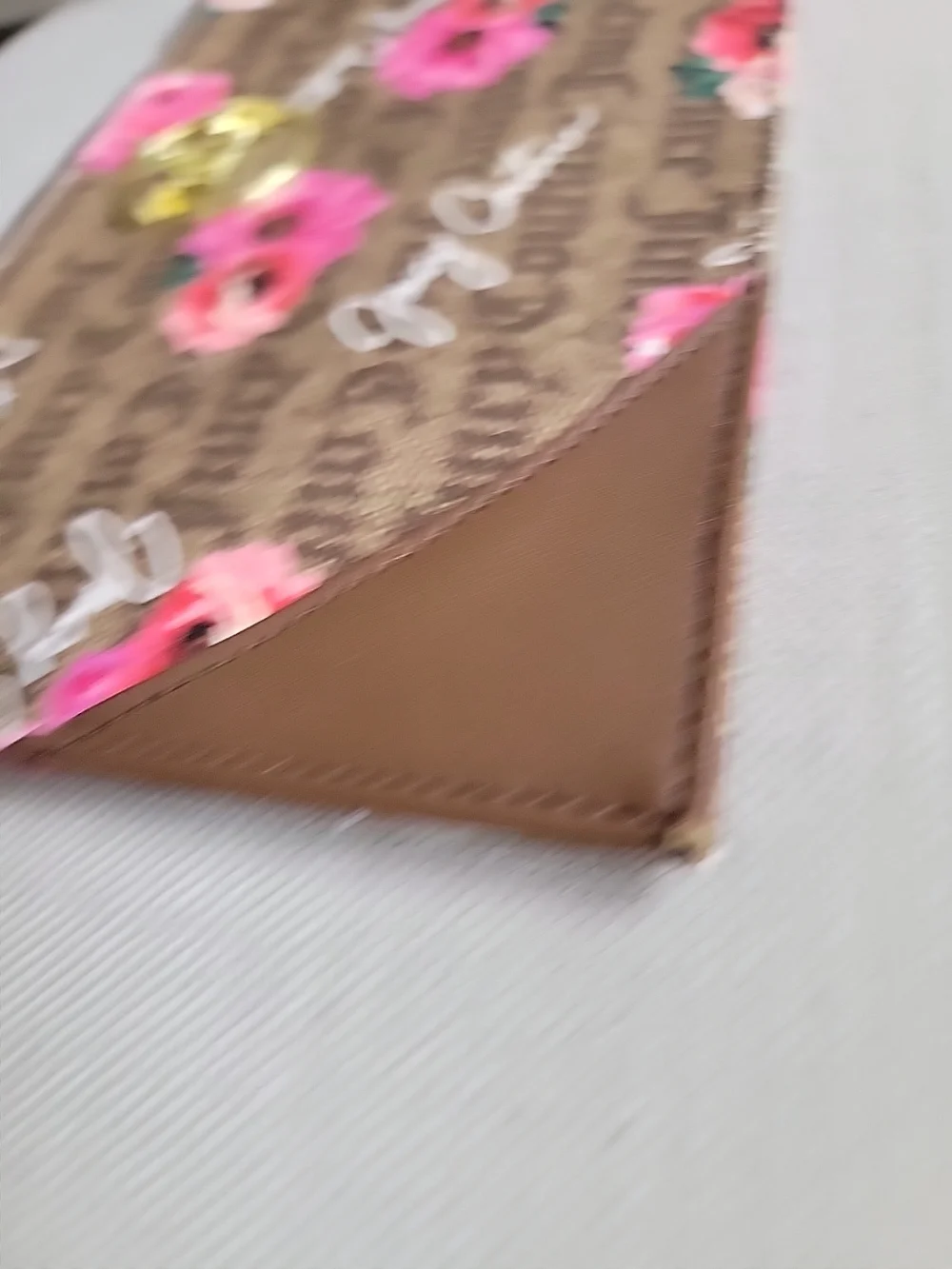 Floral Brown Wristlet Clutch with Gold Emblem - Picture 7 of 11